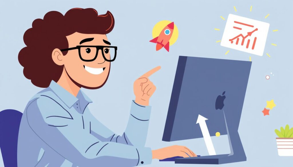 Person confidently launching a new website after choosing the right domain and hosting