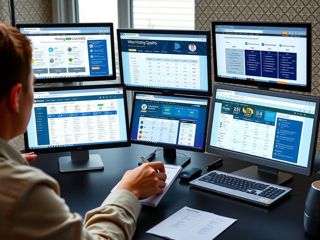 Person reviewing hosting provider features and making notes for comparison