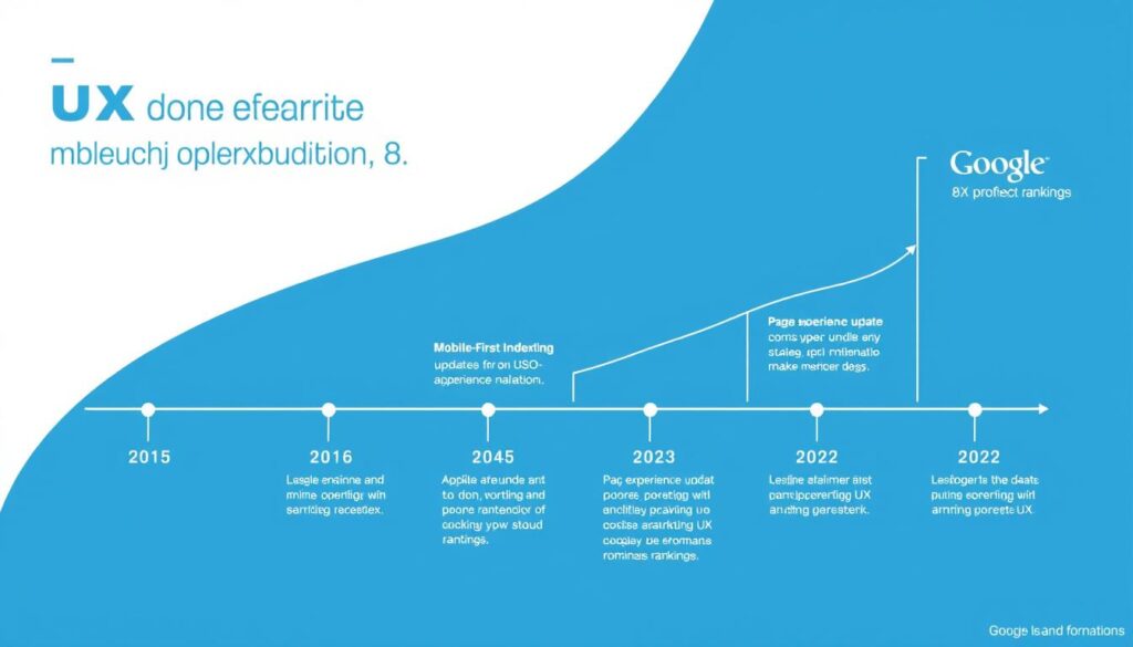 Timeline showing the evolution of user experience as an SEO ranking factor from 2015 to 2025, highlighting user experience SEO 2025 trends