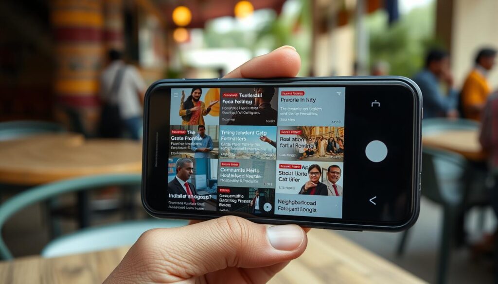 AI-curated hyperlocal content platform showing personalized local news and information for Indian users