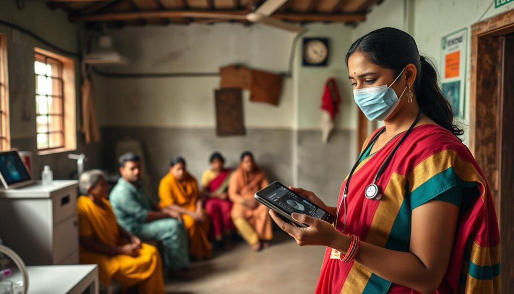 AI-driven diagnostic tool being used in a rural Indian healthcare setting