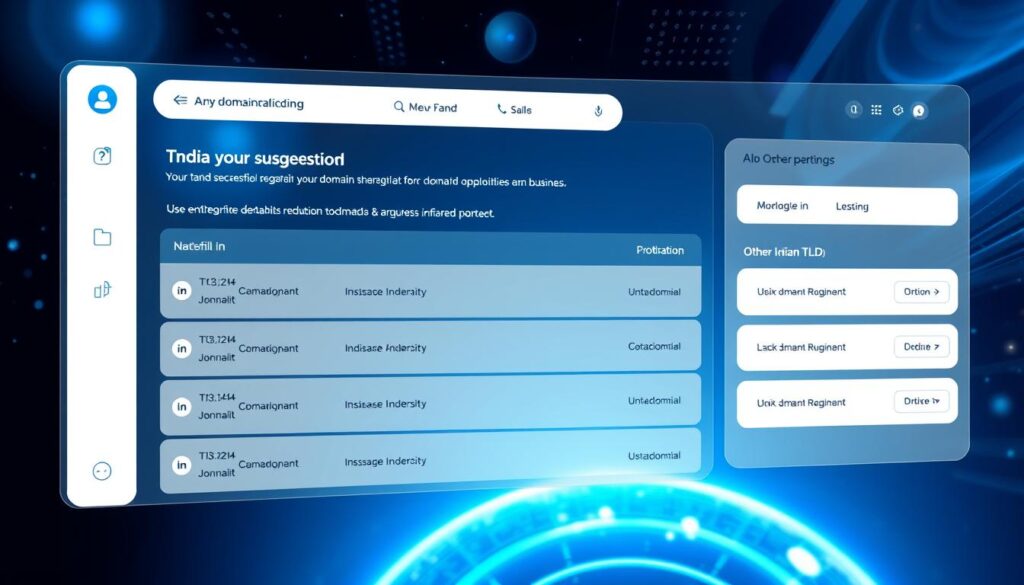 AI-powered domain suggestion interface showing domain and hosting trends in India 2025