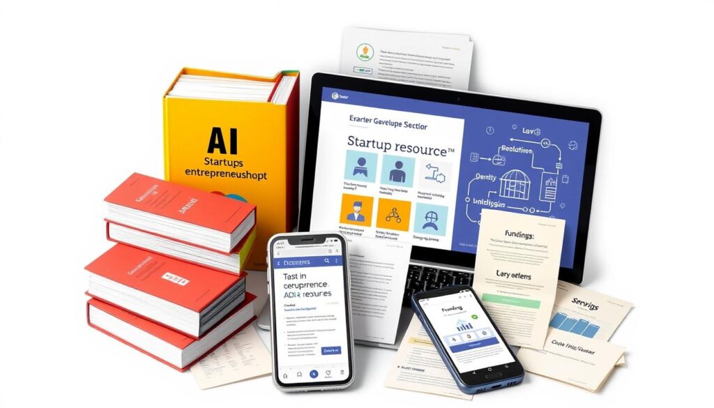 Collection of resources for AI startups including books, websites, and tools