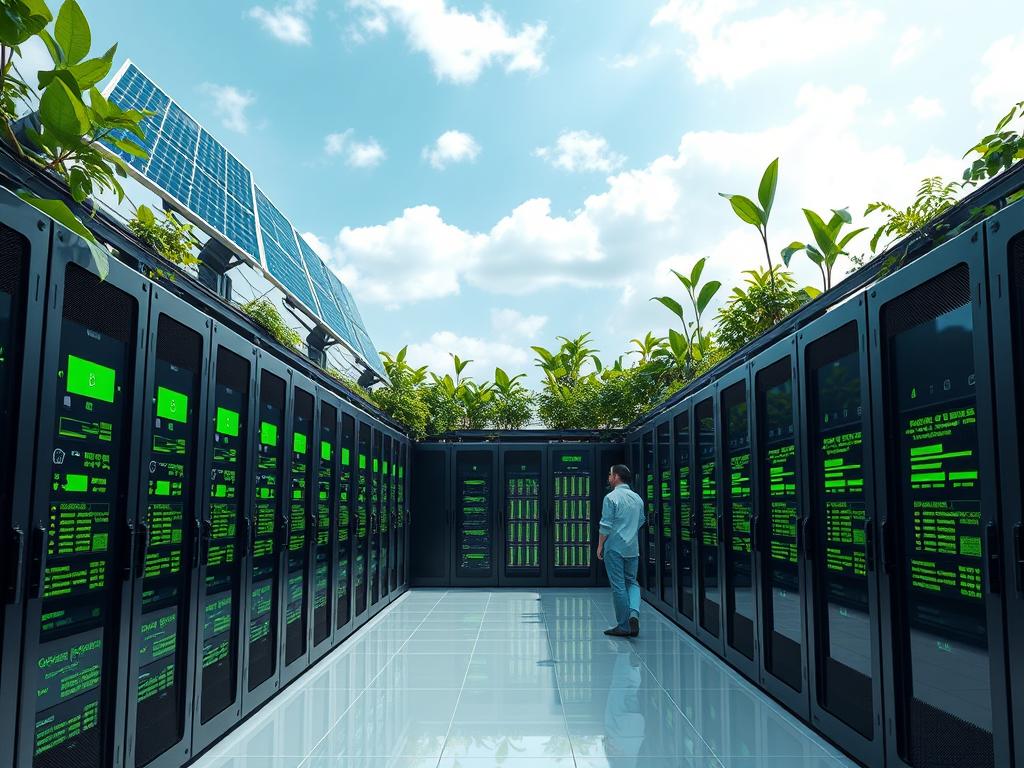 Green data center powered by renewable energy showing domain and hosting trends in India 2025