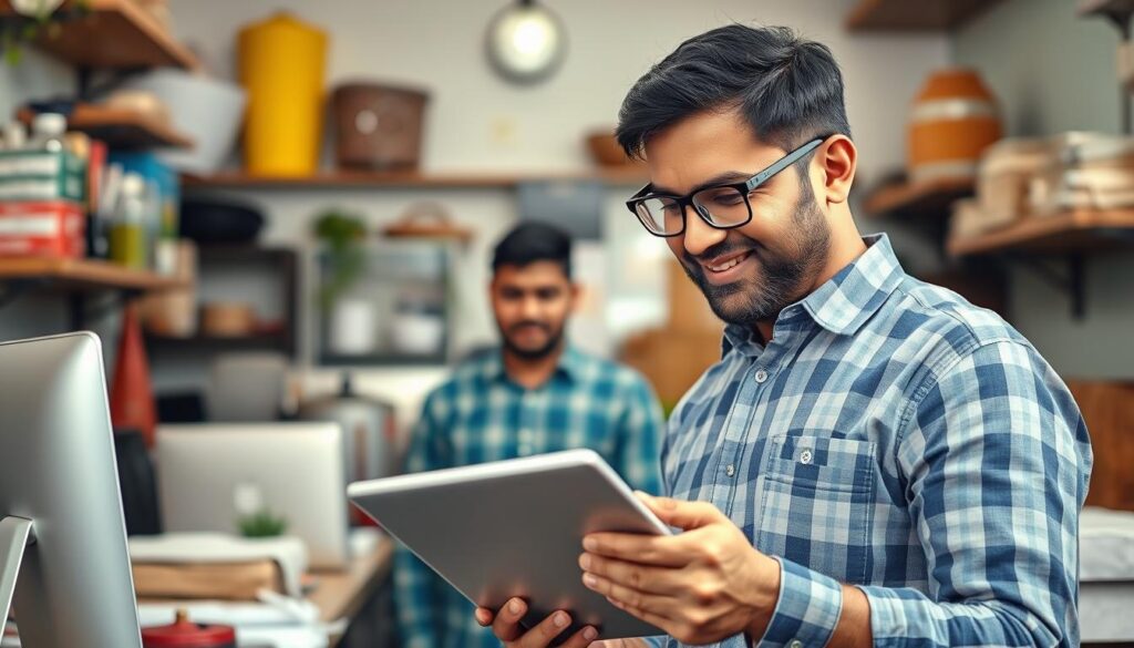 Indian SME owner confidently implementing AI tools in their business