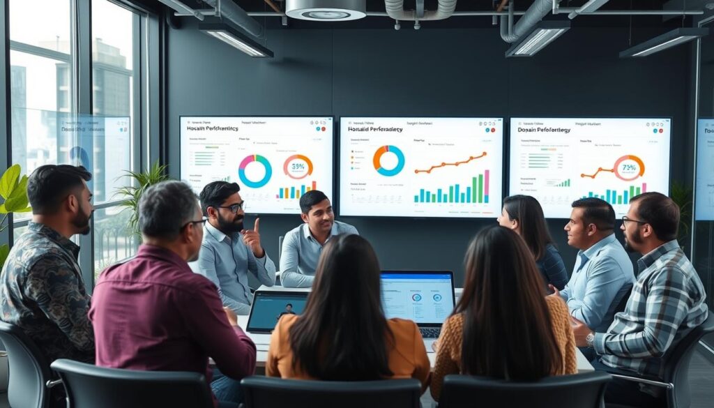 Indian entrepreneurs discussing domain and hosting trends in India 2025