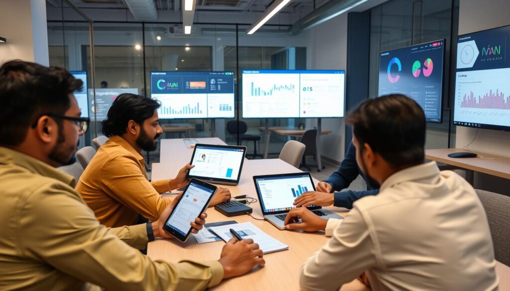 Indian sales team using AI-powered CRM on multiple devices