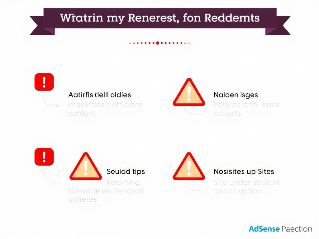 Common reasons for AdSense rejection with warning symbols