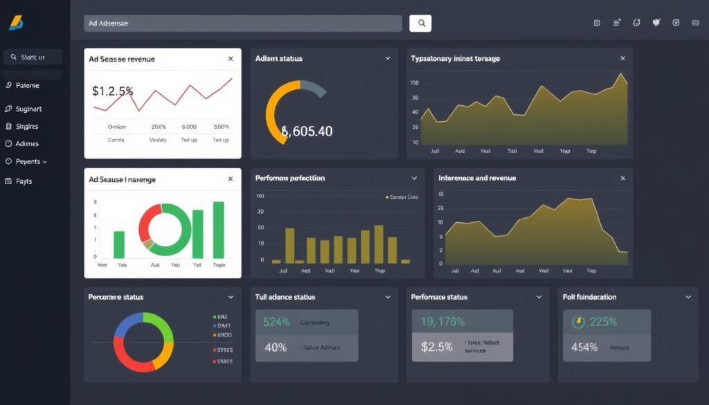 Website dashboard showing AdSense integration and revenue metrics