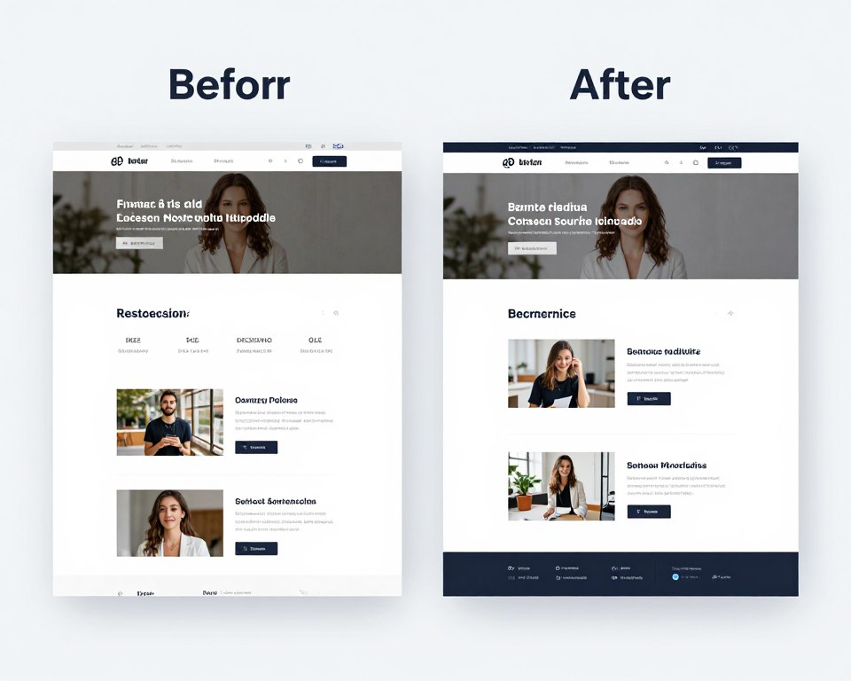 Before and after comparison of website redesign showing improvements