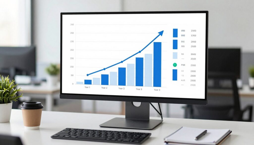 Business growth chart showing revenue scaling and team expansion