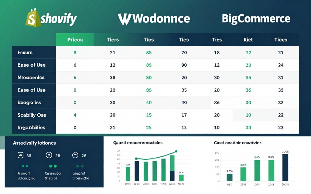 Comparison of popular e-commerce platforms showing features and pricing