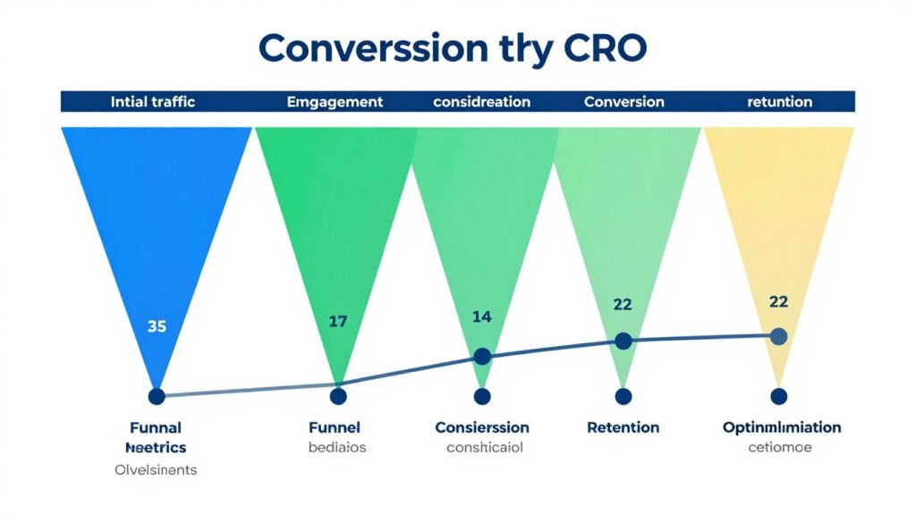 Conversion funnel diagram showing visitor journey to customer