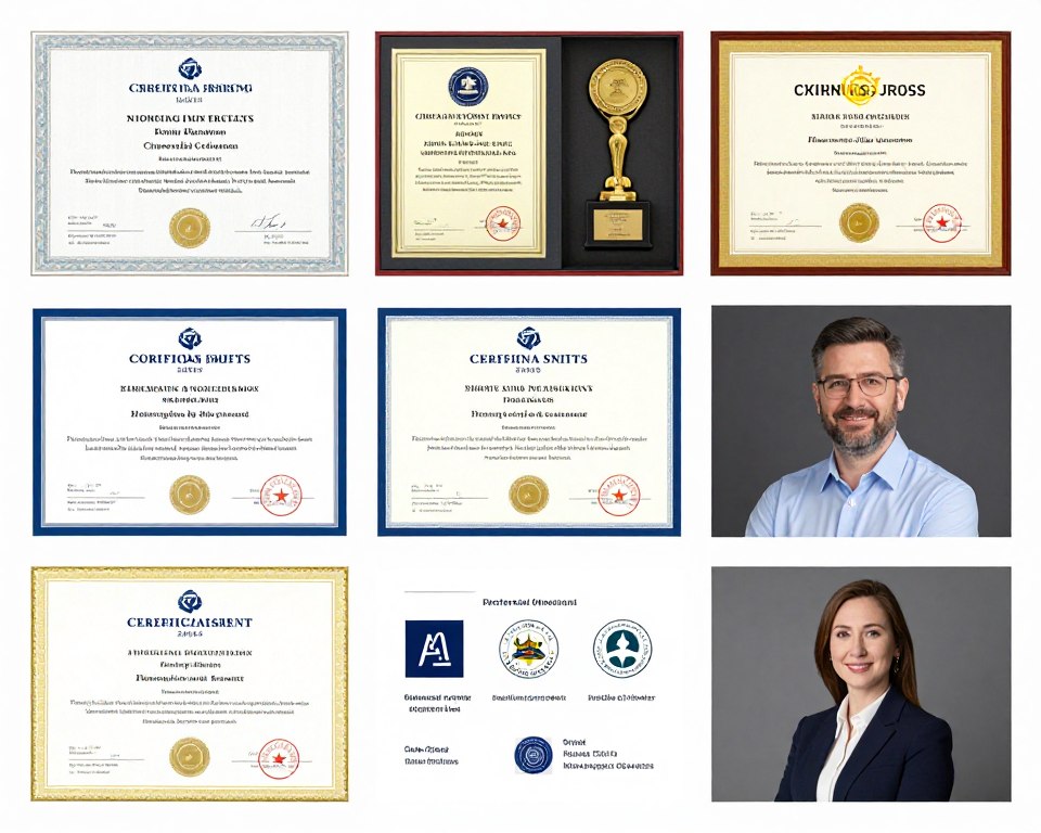 Credentials display with certifications and achievements