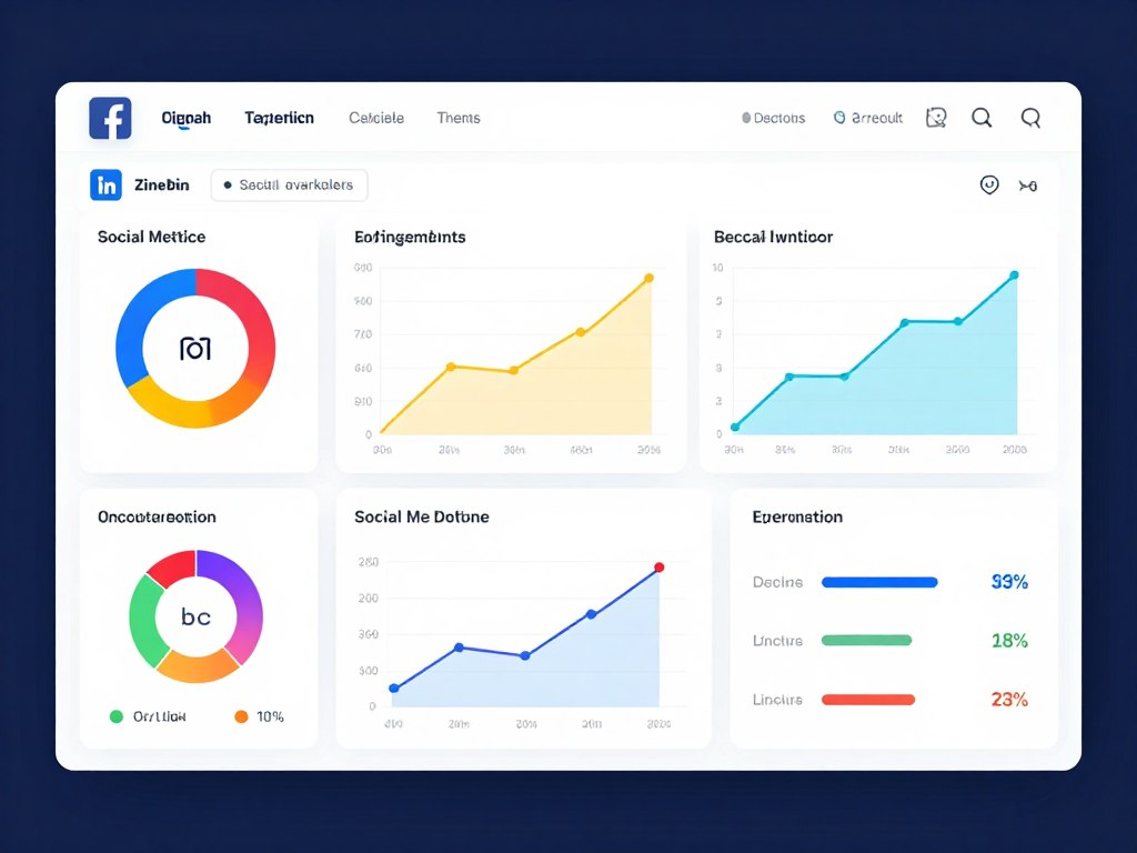 Digital marketing dashboard showing social media analytics and campaign performance