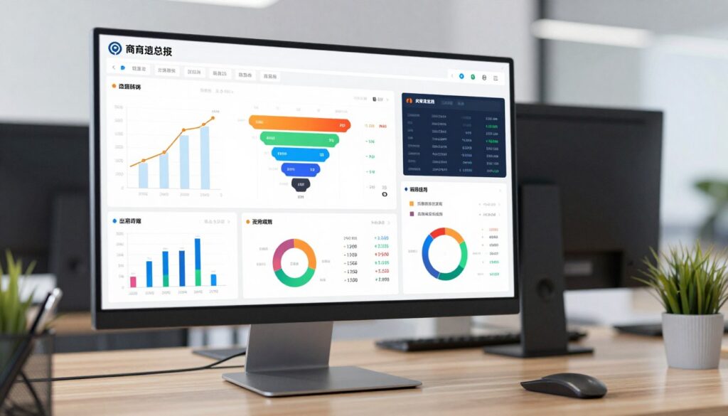 E-commerce marketing campaign dashboard showing sales metrics and conversion data