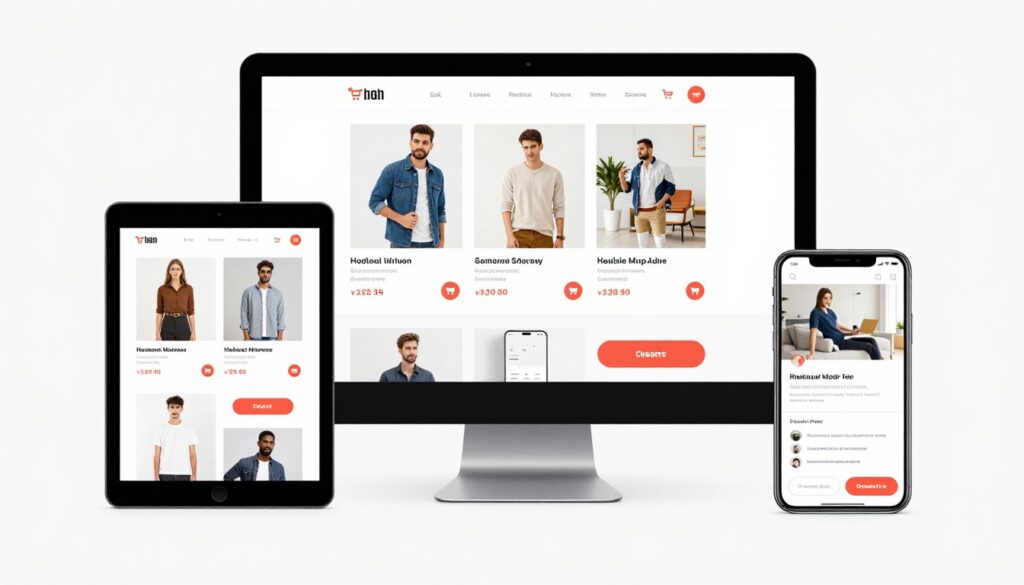 E-commerce store interface showing product listings and shopping cart