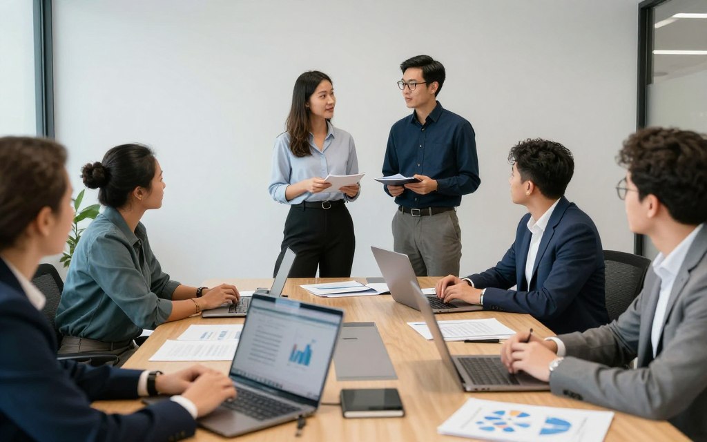 Entrepreneur meeting with venture capital investors for startup funding discussion