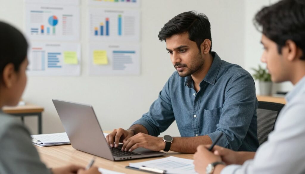 Entrepreneur planning business strategy and evaluating opportunities