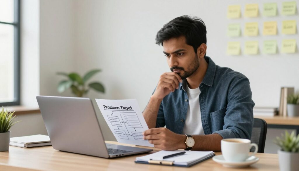 Entrepreneur solving business challenges with strategic planning
