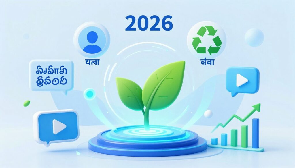 Futuristic digital business concept with technology icons and trends