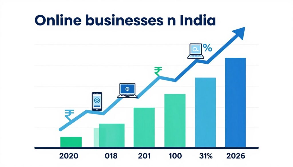 Graph showing growth of online businesses in India from 2020 to 2026