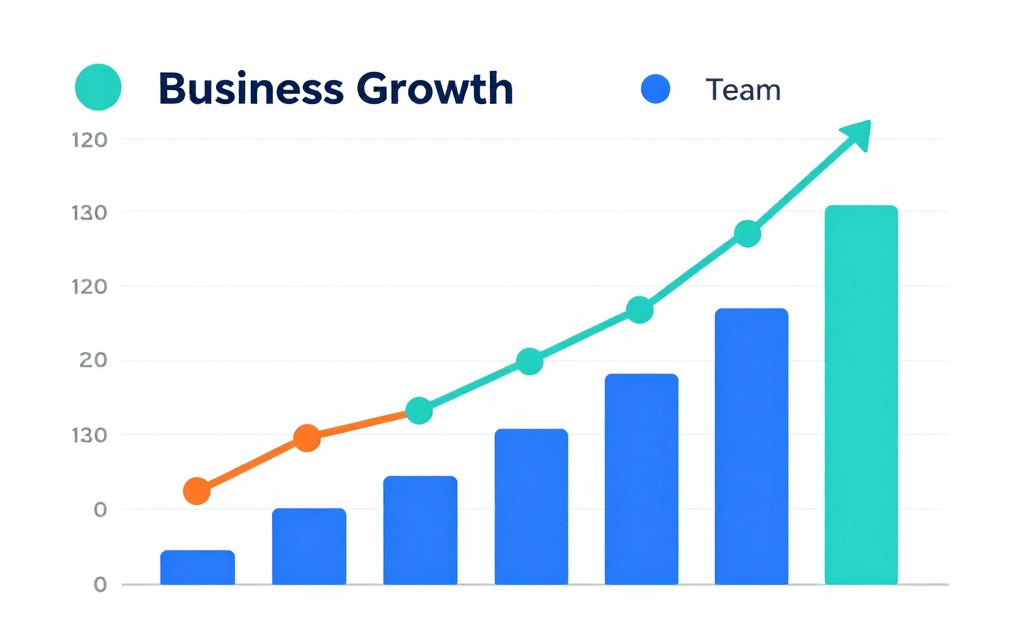 Growth chart showing startup scaling trajectory with upward trending graphs
