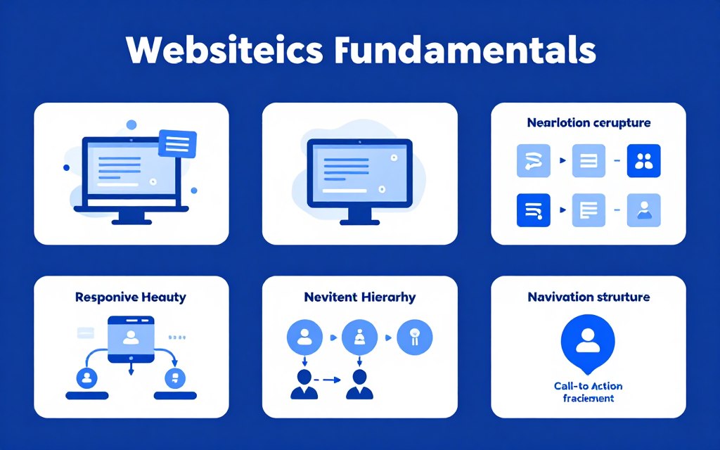 Infographic showing website fundamentals including user experience, responsive design, and content strategy elements