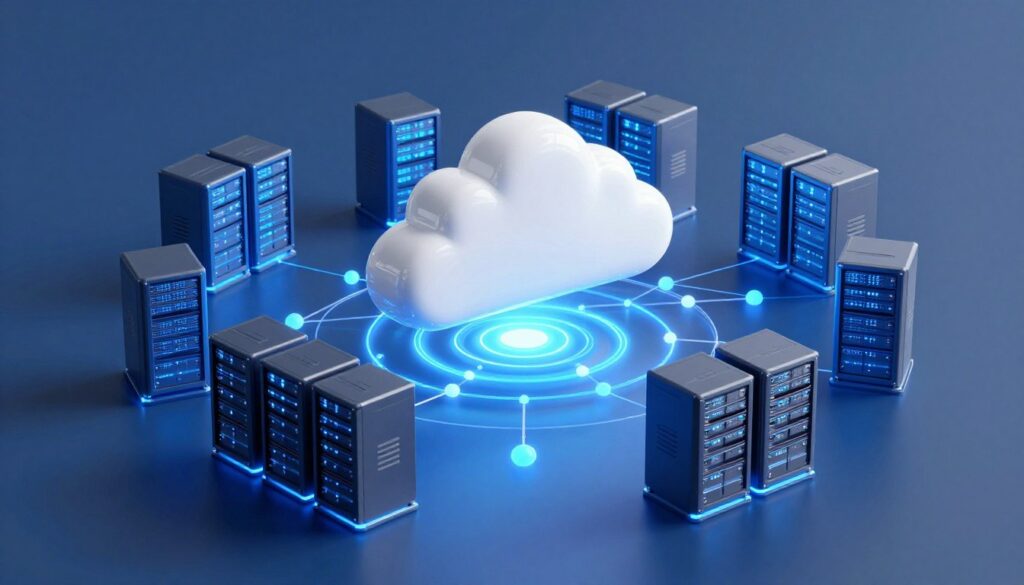 Modern cloud technology infrastructure for Indian startups with servers and networking