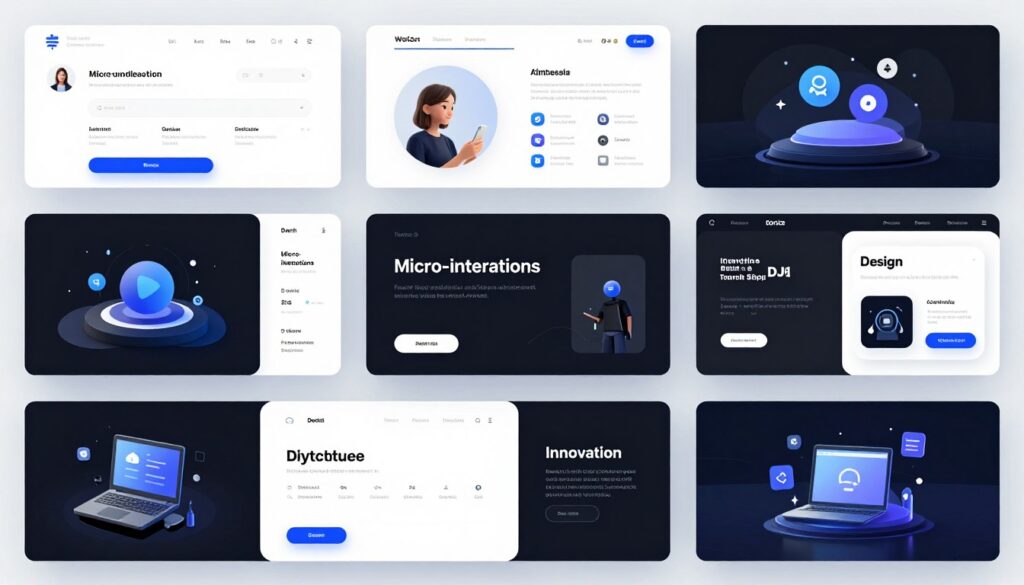 Modern web design trends showcase with innovative UI elements