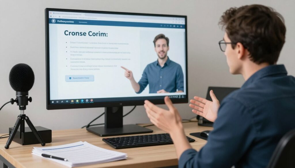 Online course instructor recording lesson with professional setup