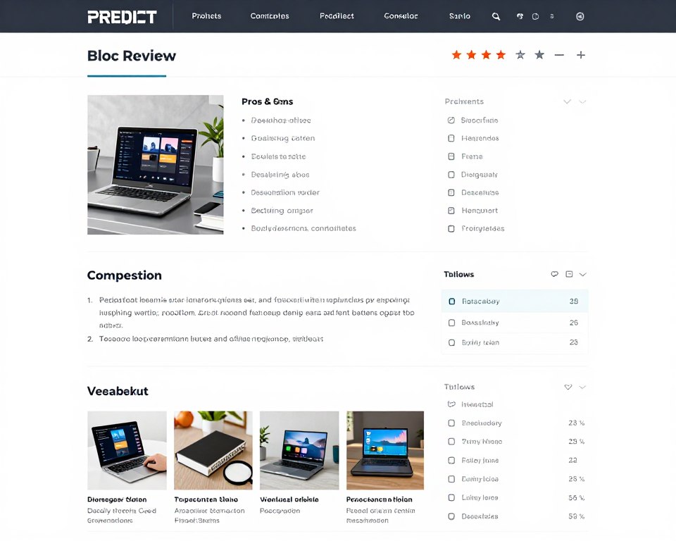 Product review blog with comparison tables and ratings