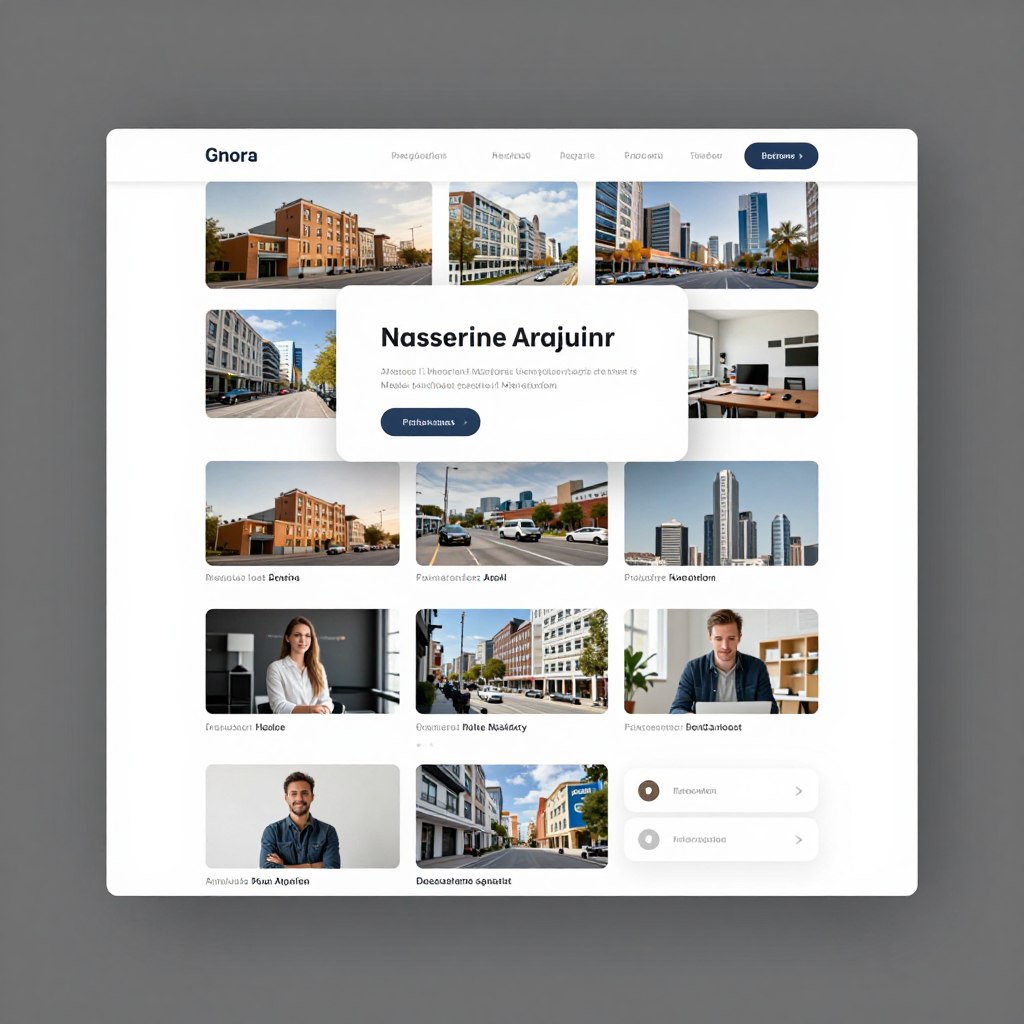 Project gallery interface showing thumbnail grid with hover effects