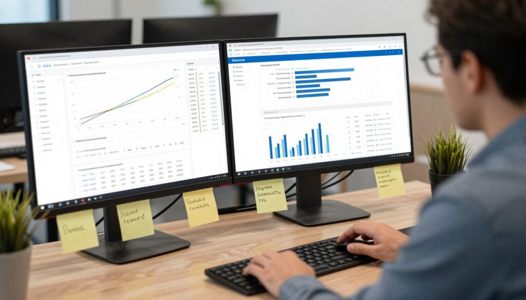SEO consultant analyzing website traffic data and keyword rankings
