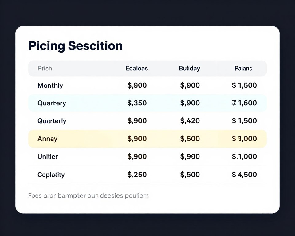 Subscription pricing table showing different membership tiers and durations