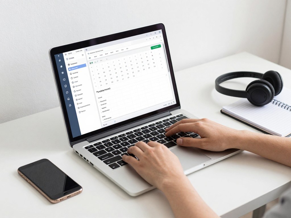 Virtual assistant working on multiple tasks with organized workspace