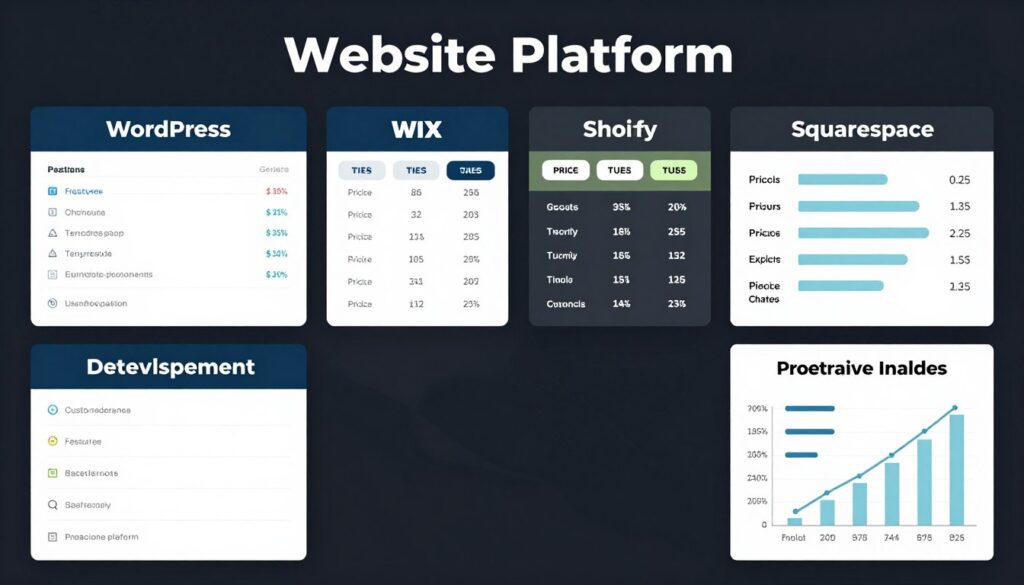 Website platform comparison showing various building options