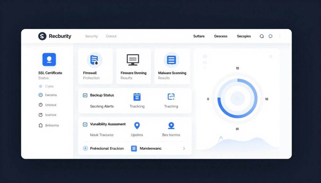 Website security dashboard showing protection measures and monitoring