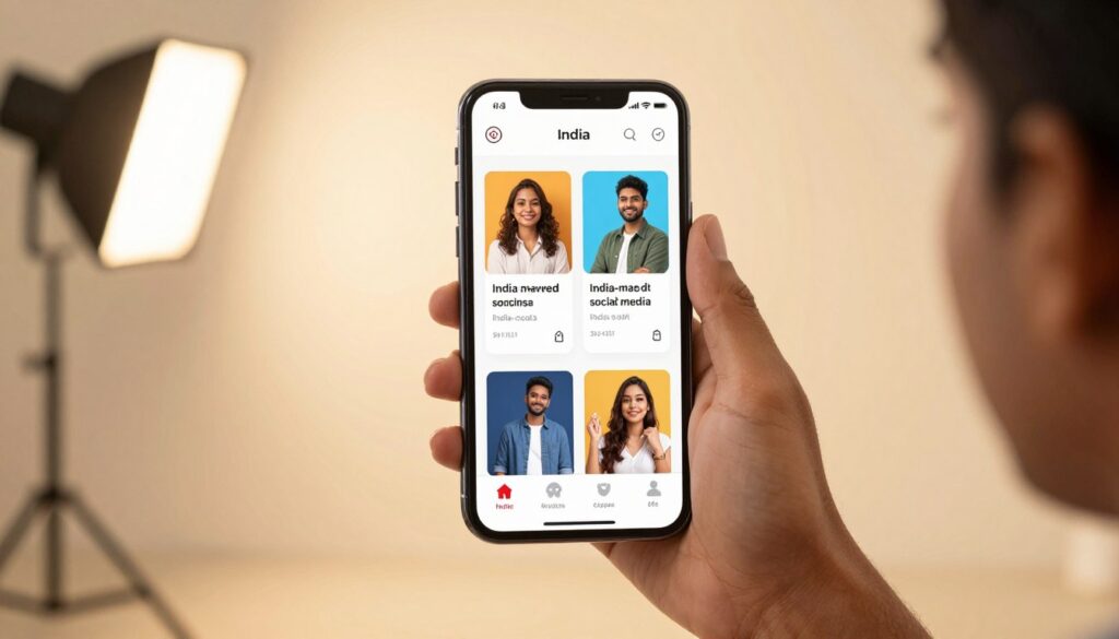 Top 5 Social Sites for Influencers and Creators Made In India shown on a smartphone