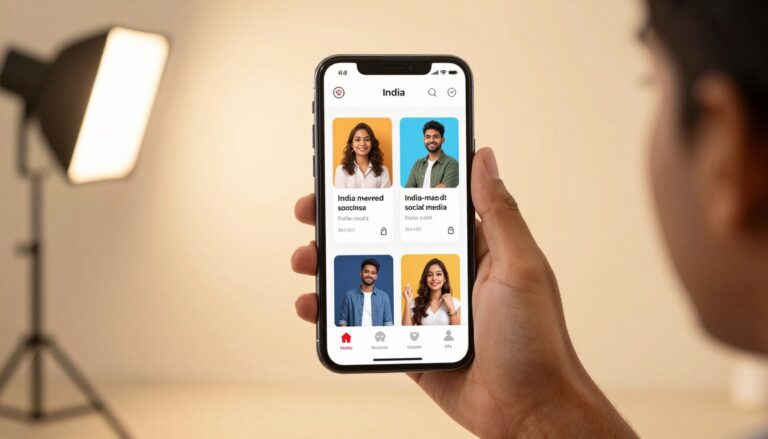 Top 5 Social Sites for Influencers and Creators Made In India shown on a smartphone
